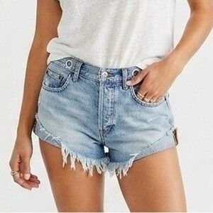 We The Free Blue Denim Cutoff Shorts Grommet Detail Distressed | Size 30